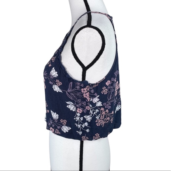 Kendall & Kylie Navy Floral Crop Halter Top - Picture 3 of 7